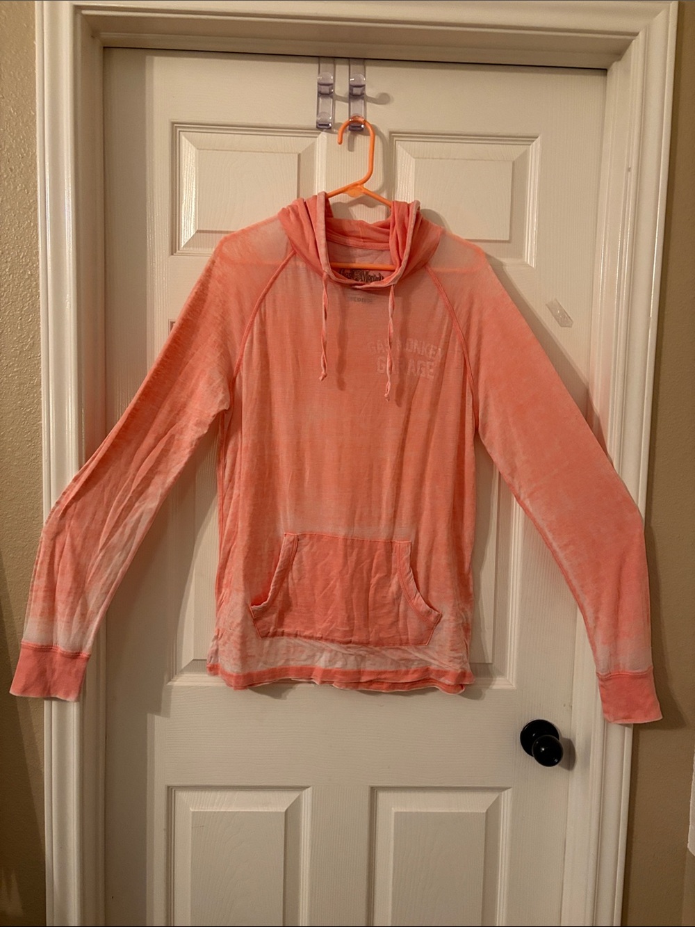 Lightweight Coral Hooded “Gas Monkey Garage” Women's Sweatshirt. Size Medium.